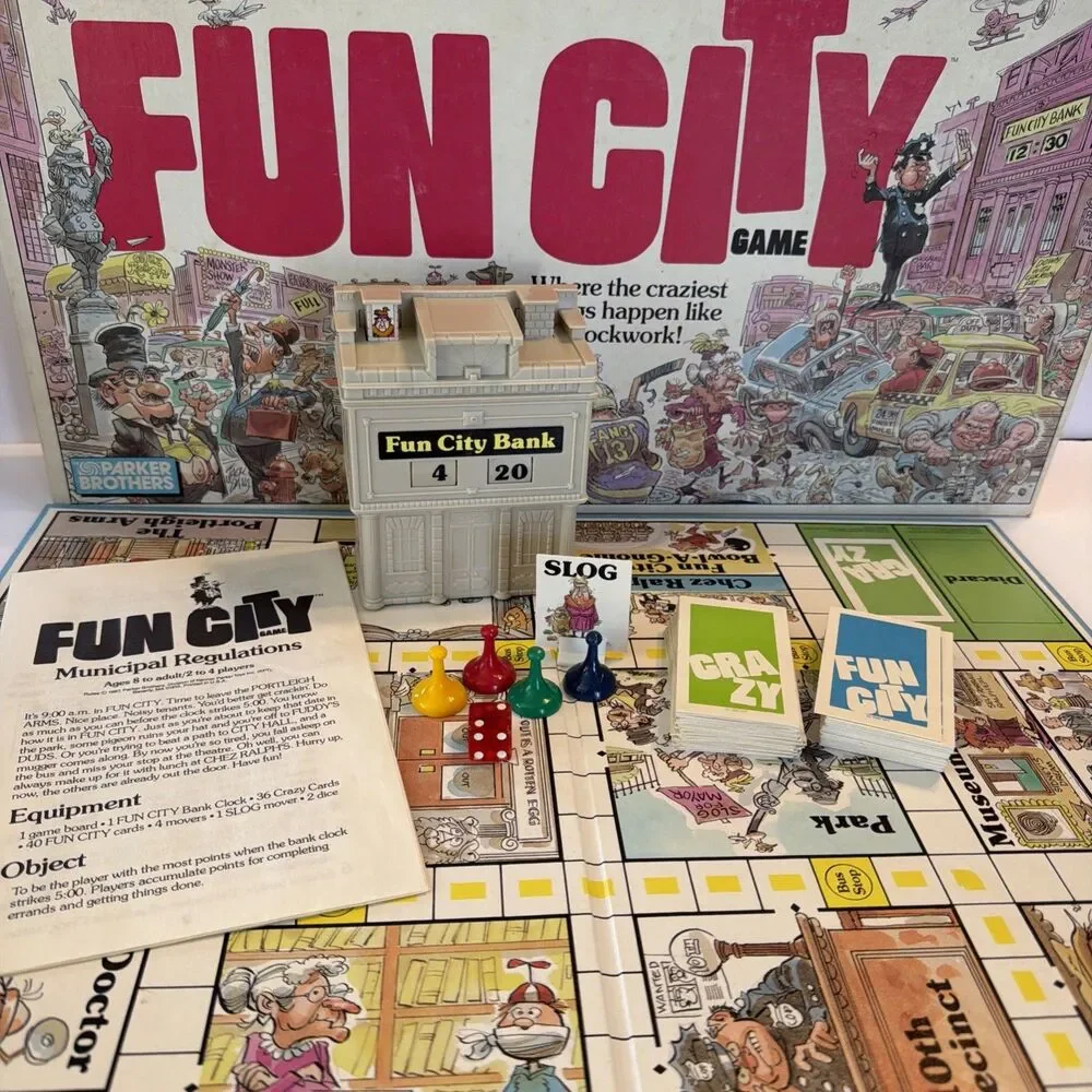 Parker Brothers Fun City Board Game Vintage 1987 Jack Davis Artwork Family Night